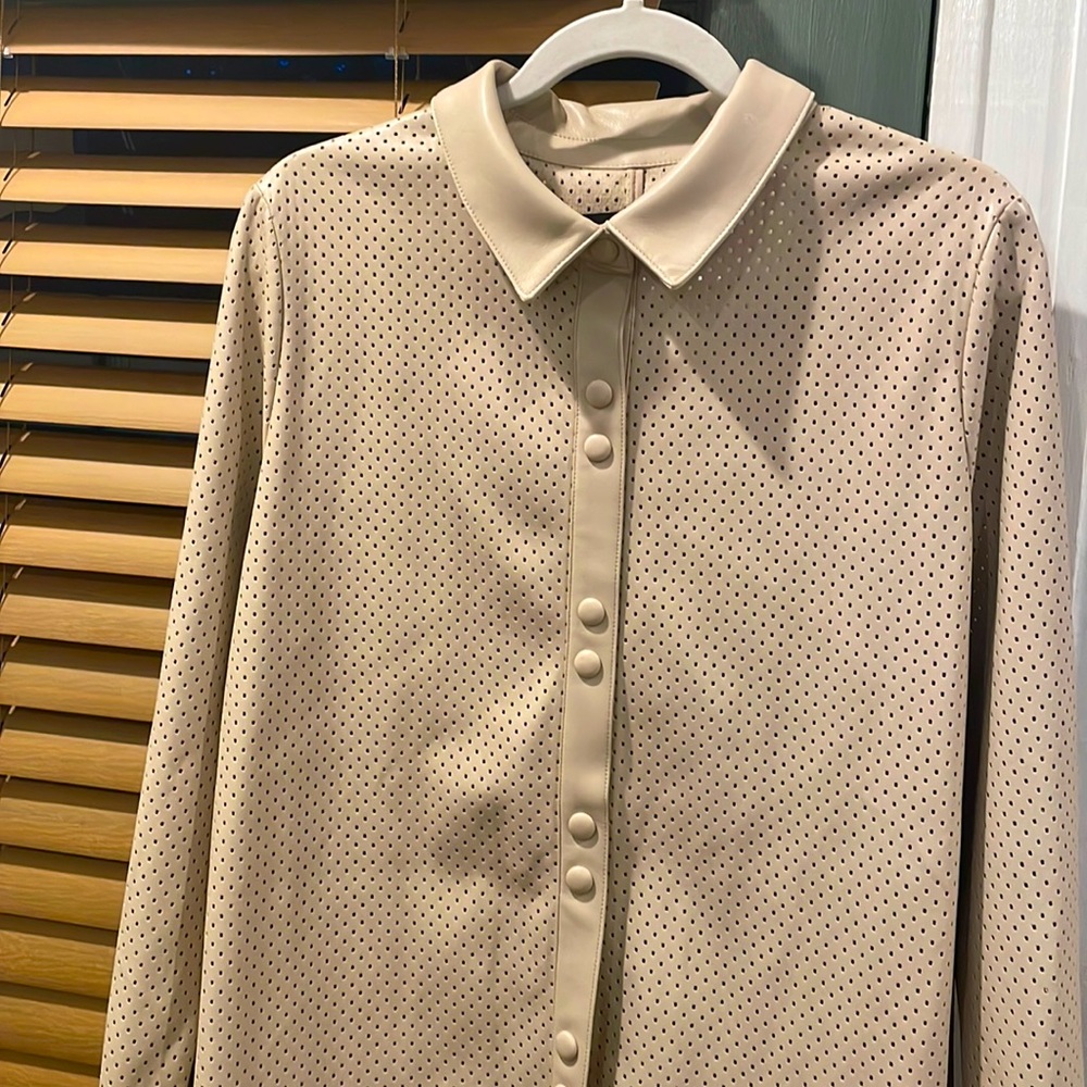 Cream Faux leather textured Shirt/Jacket
